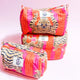 Pink/Orange Eye of the Tiger Quilted Cosmetic Bag Set of 3