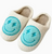 Turquoise Plush Happy Face Slippers W/Lightning Bolt Eyes