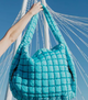 Blue Quilted Puffer Tote Bag