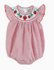 Red Seersucker Strawberry Smocked Romper