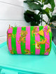 Quilted Green Pink Striped Tiger Print Makeup Bag | Cosmetics Toiletry Bag