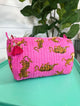 Quilted Pink Tiger Print Makeup Bag | Cosmetics Toiletry Bag