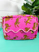 Pink Tigers Ruffle Toiletry Bag | Quilted Cosmetics Bag