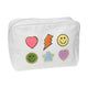 Green Happy Nylon Pouch w/ Glitter Chenile Patches For Tweens - White!