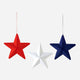 Flocked Hanging Star, Faceted, Lg, 3 Asst, PVC, 14.5"